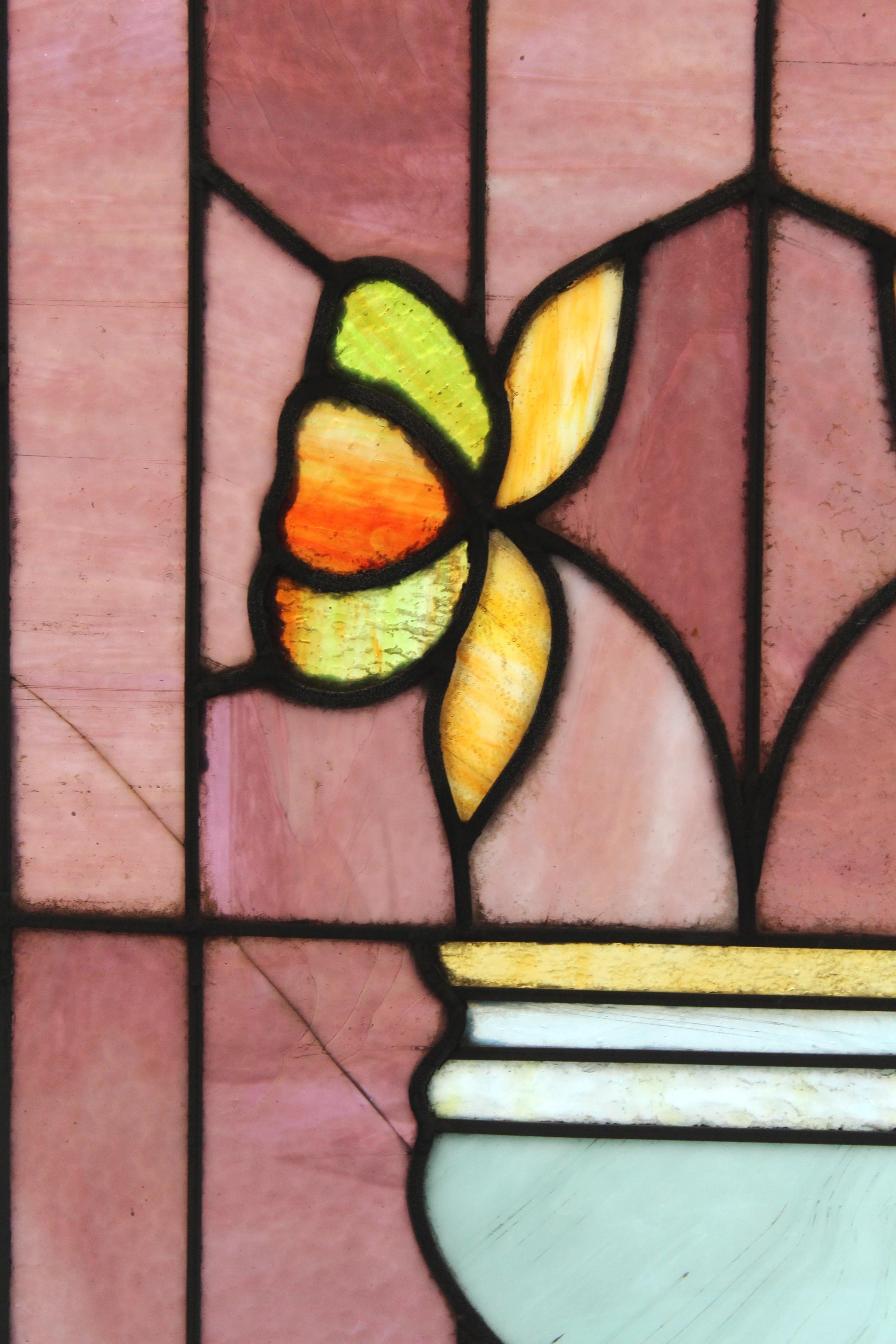 Art Nouveau  Style Window w/ Vase of Flowers 24