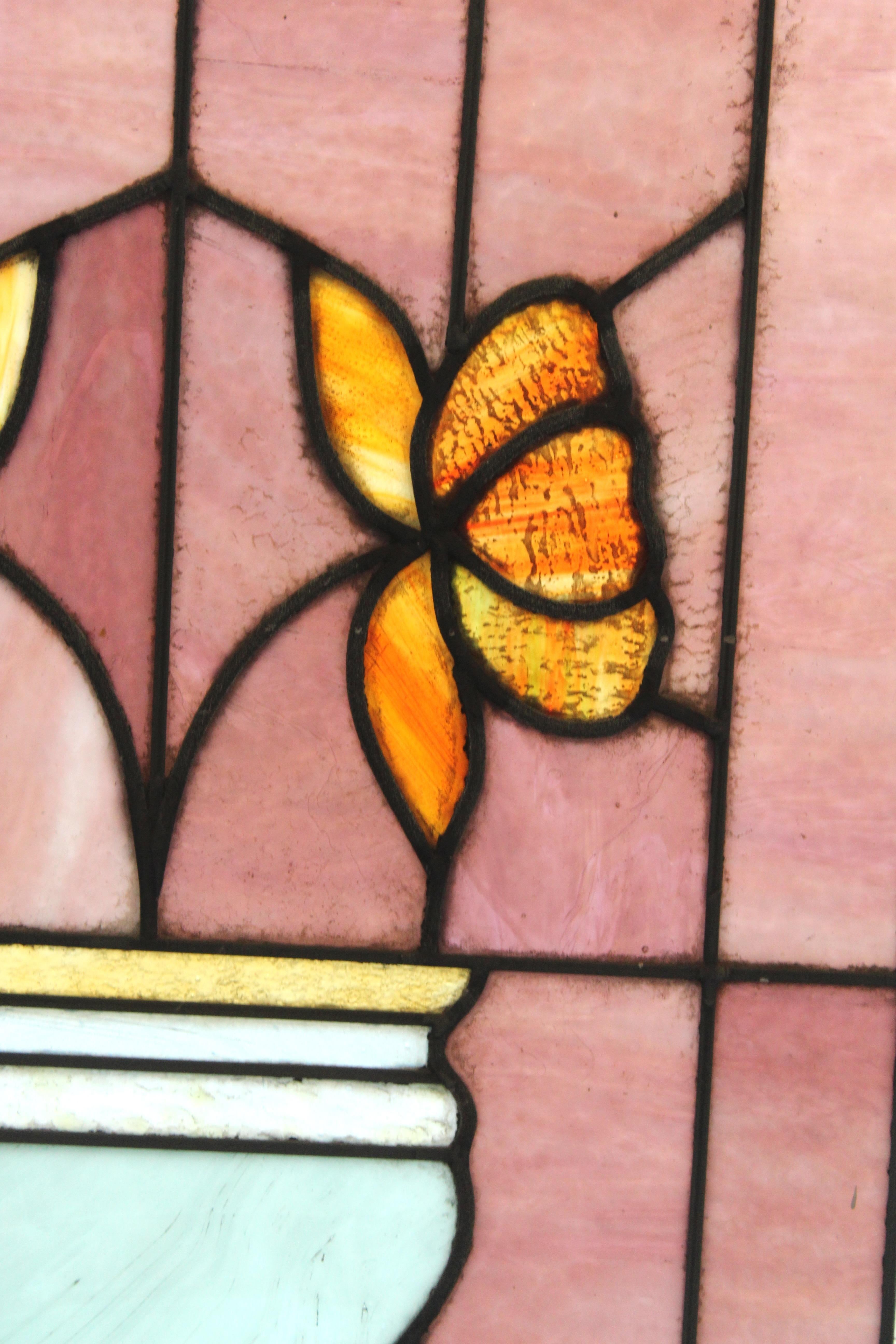 Art Nouveau  Style Window w/ Vase of Flowers 24