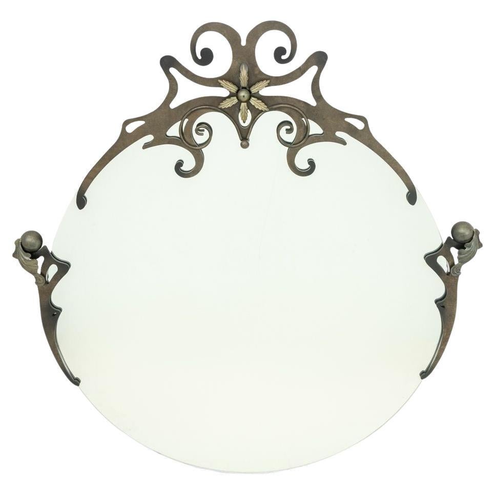 Miroir circulaire en fer forgé de style Art Nouveau