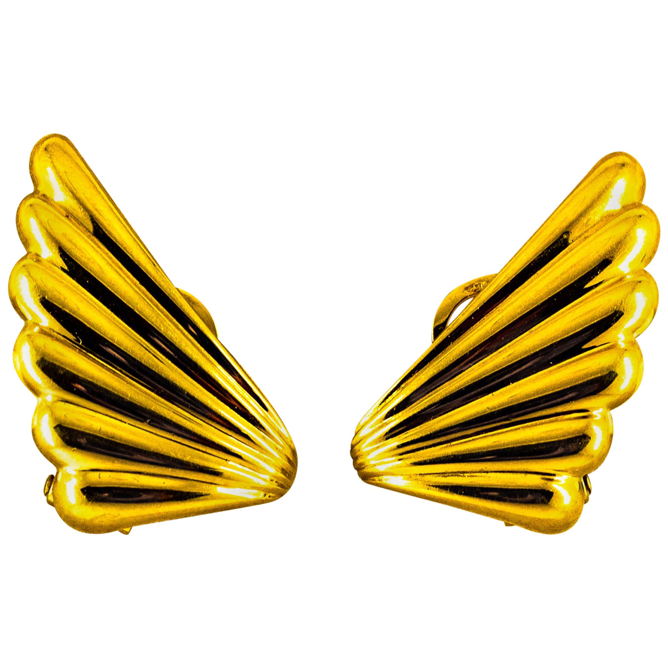 Art Nouveau Style Yellow Gold Clip-On Dangle "Pomellato" Earrings