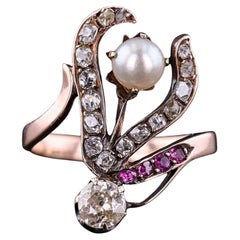 Art Nouveau Stylized Flower Ring of 10k Rose Gold