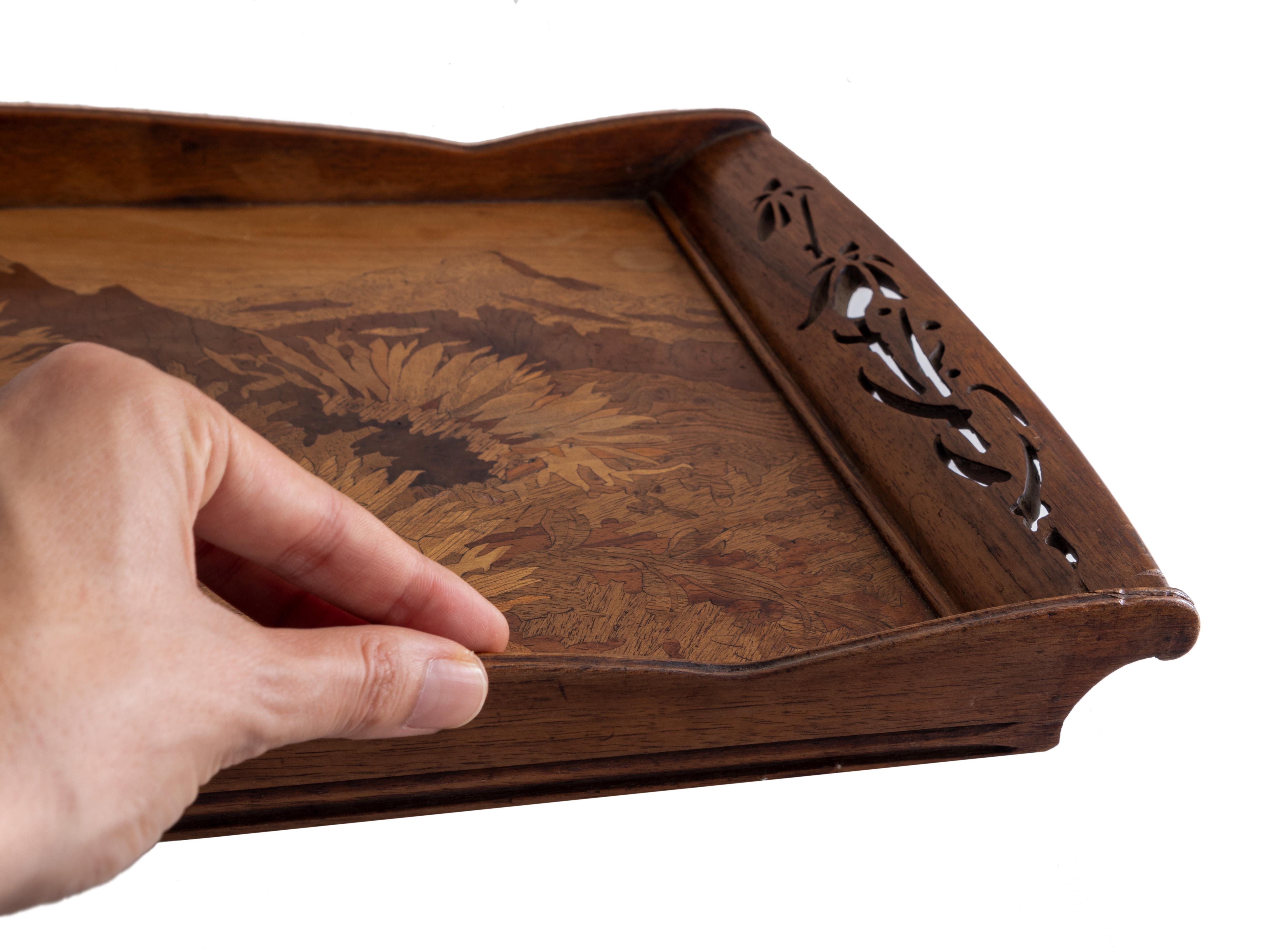 Art Nouveau Sunflower Tray by Gallé, 20th Century Madera en venta
