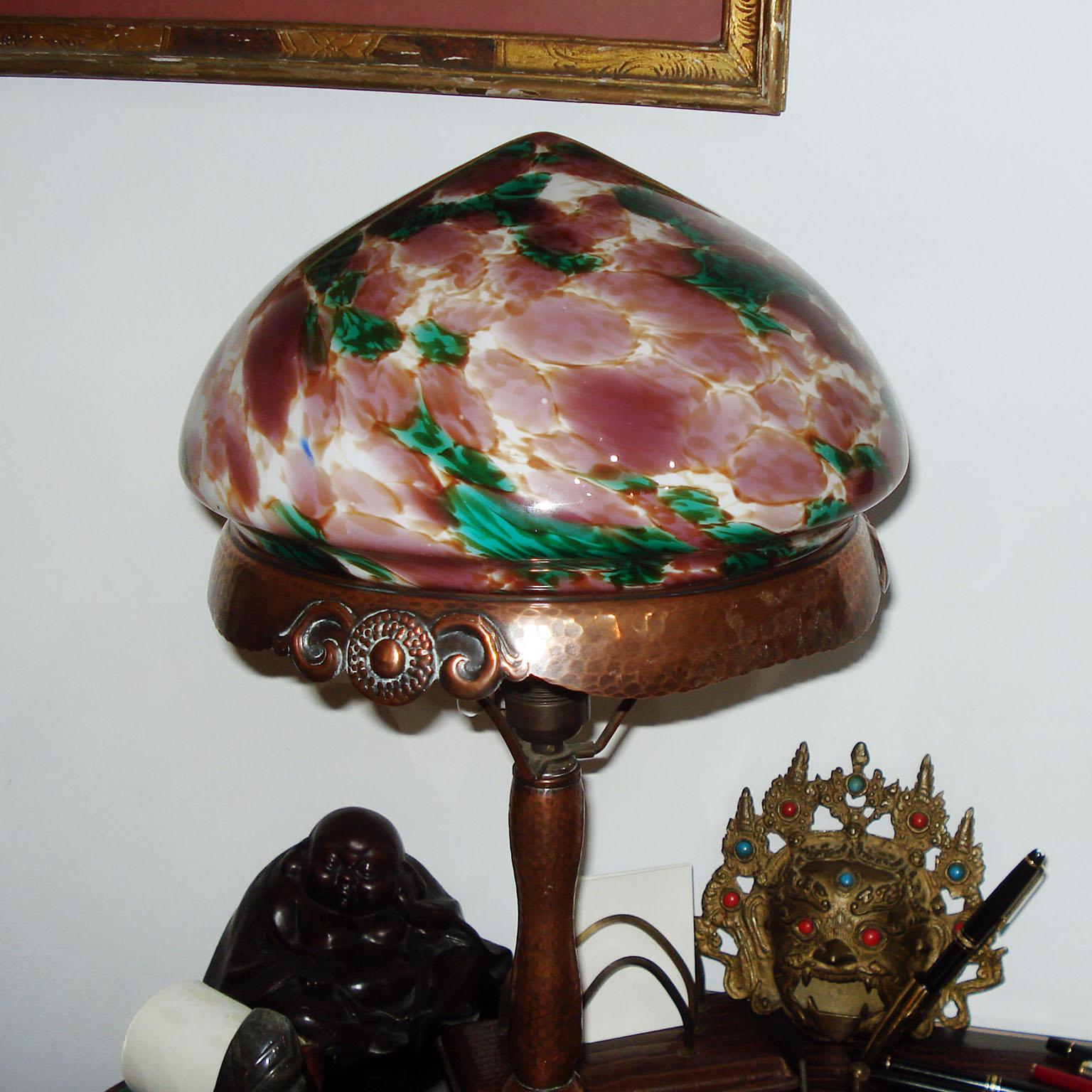 Art Nouveau Swedish Strindberg Hammered Copper Lamp In Excellent Condition In Bochum, NRW