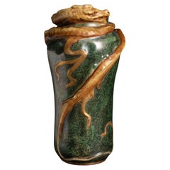Vintage Art Nouveau Swirling Water Dragon Vase by Eduard Stellmacher for RStK Amphora