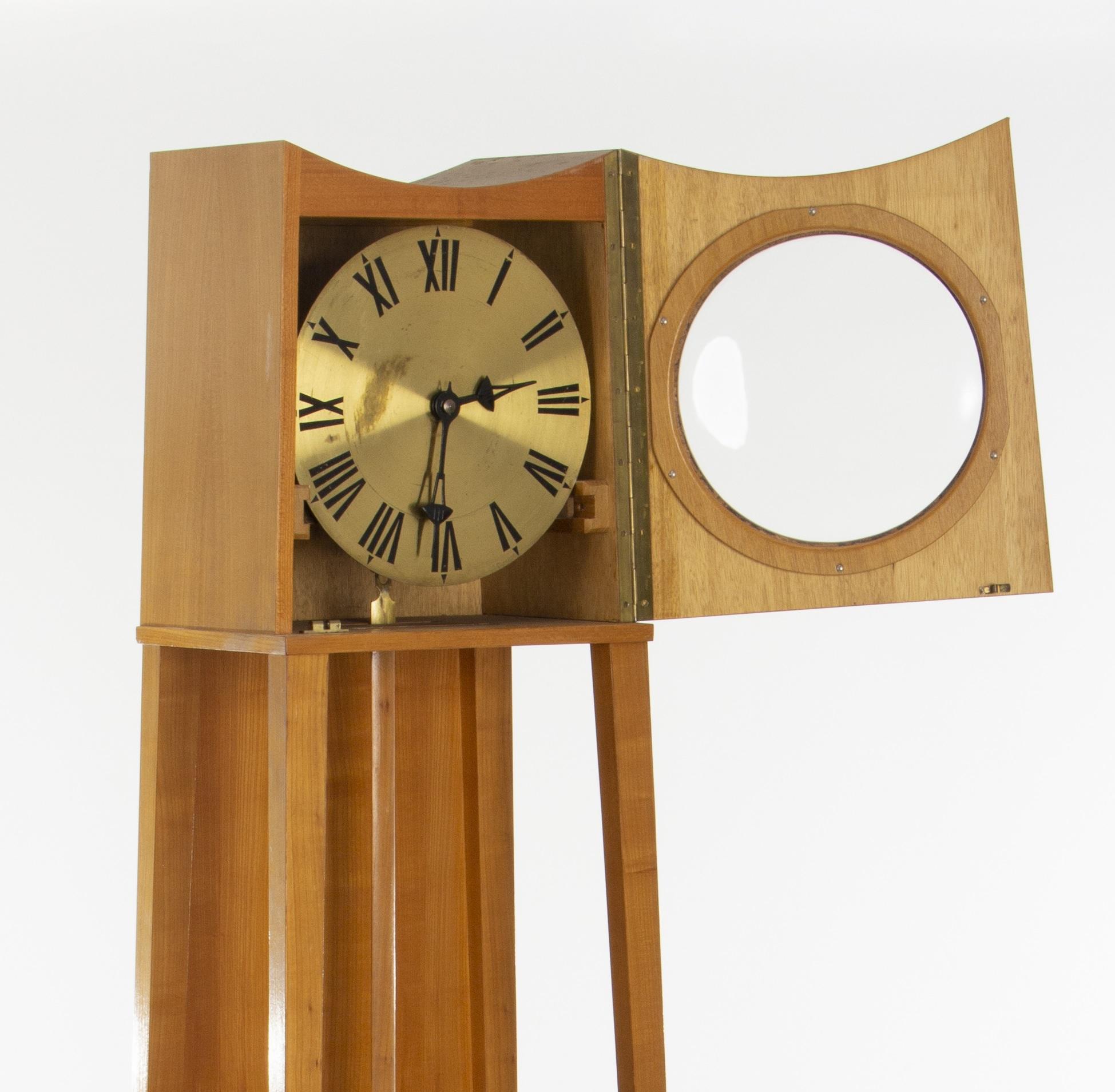 European Modern Sycamore Standing Clock, ca. 1950