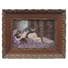 Art Nouveau Symbolist Hand Painted Porcelain Plaque "Eve and the Snake"