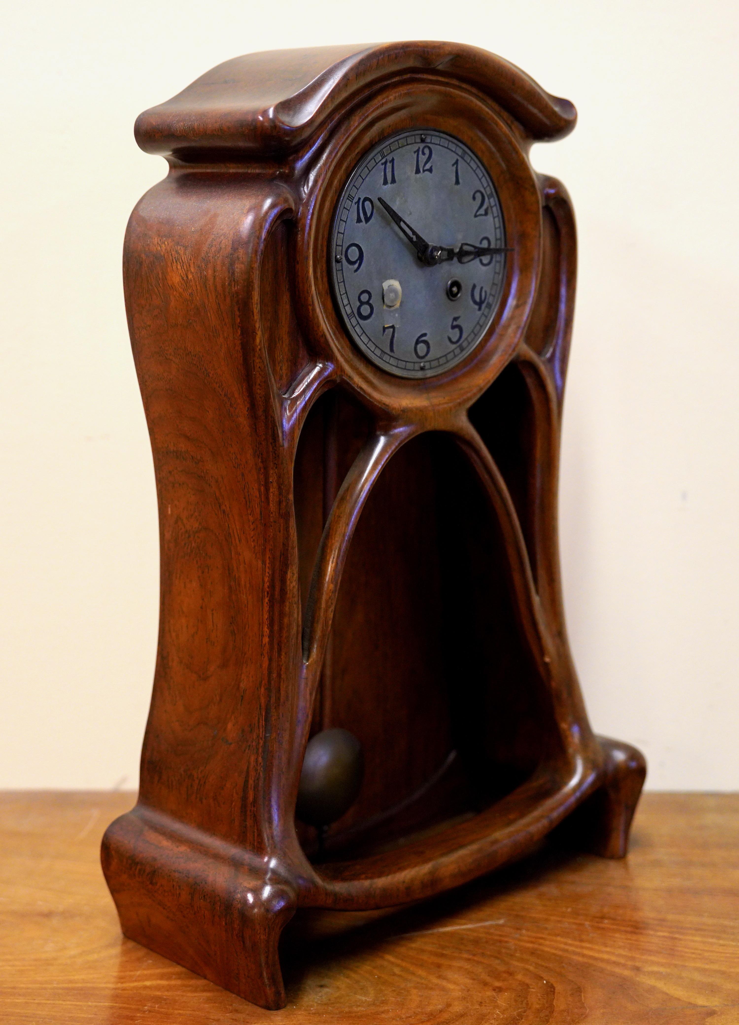 Mahogany Art Nouveau Table Clock by Christian Ferdinand Morawe, Gustav Becker Clockwork For Sale