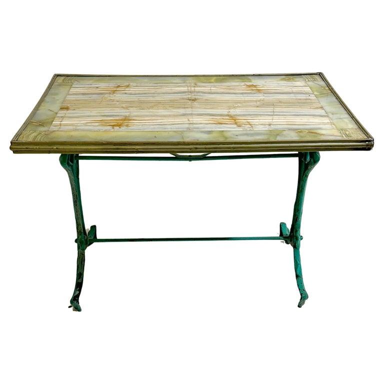 Italian Art Nouveau Table, Enameled Cast Iron and Onyx For Sale