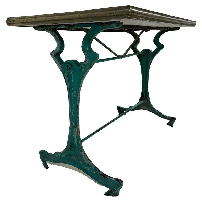 Early 20th Century Art Nouveau Table, Enameled Cast Iron and Onyx For Sale