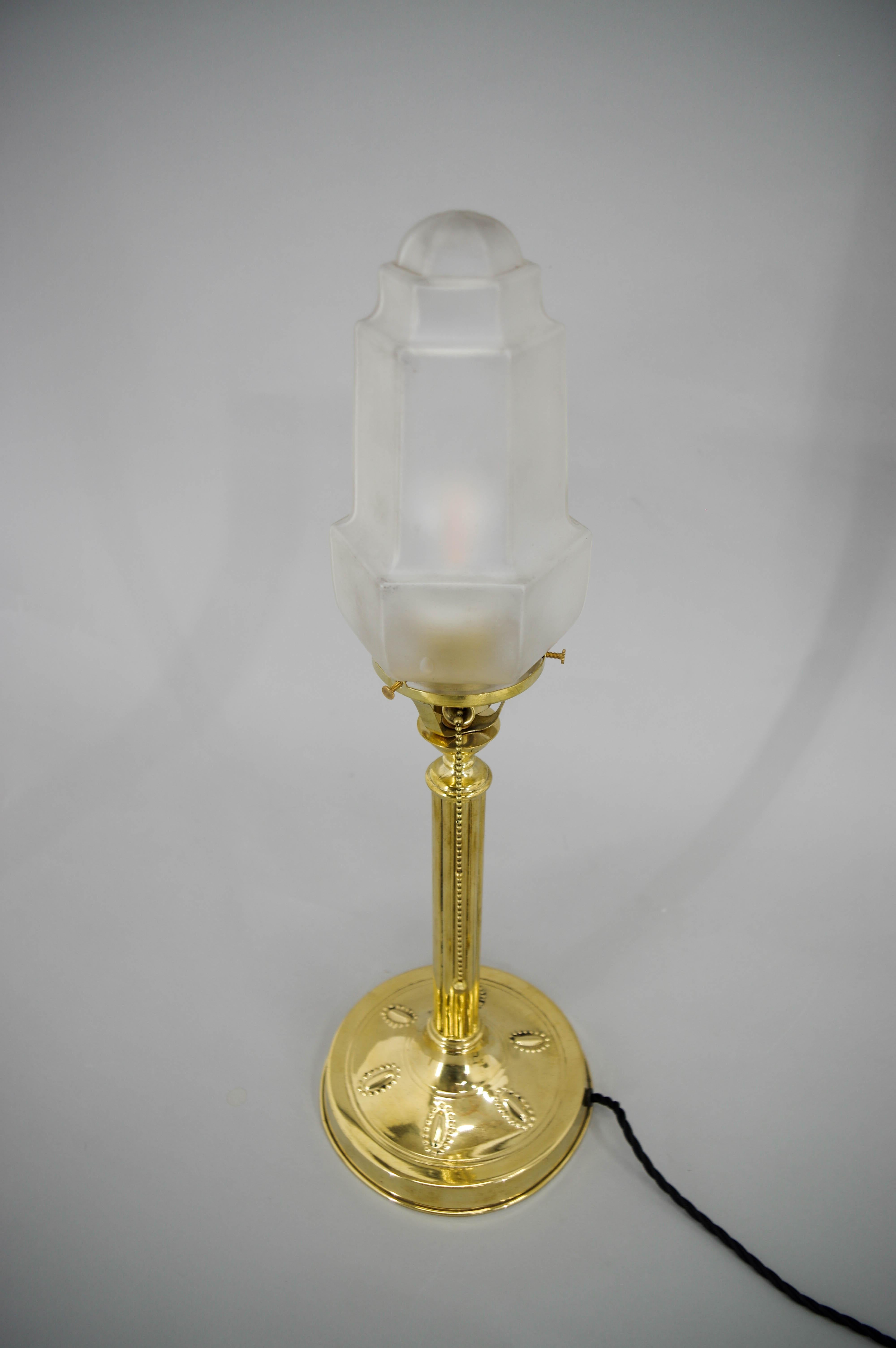 Brass Art Nouveau Table Lamp, 1910s, Restored For Sale