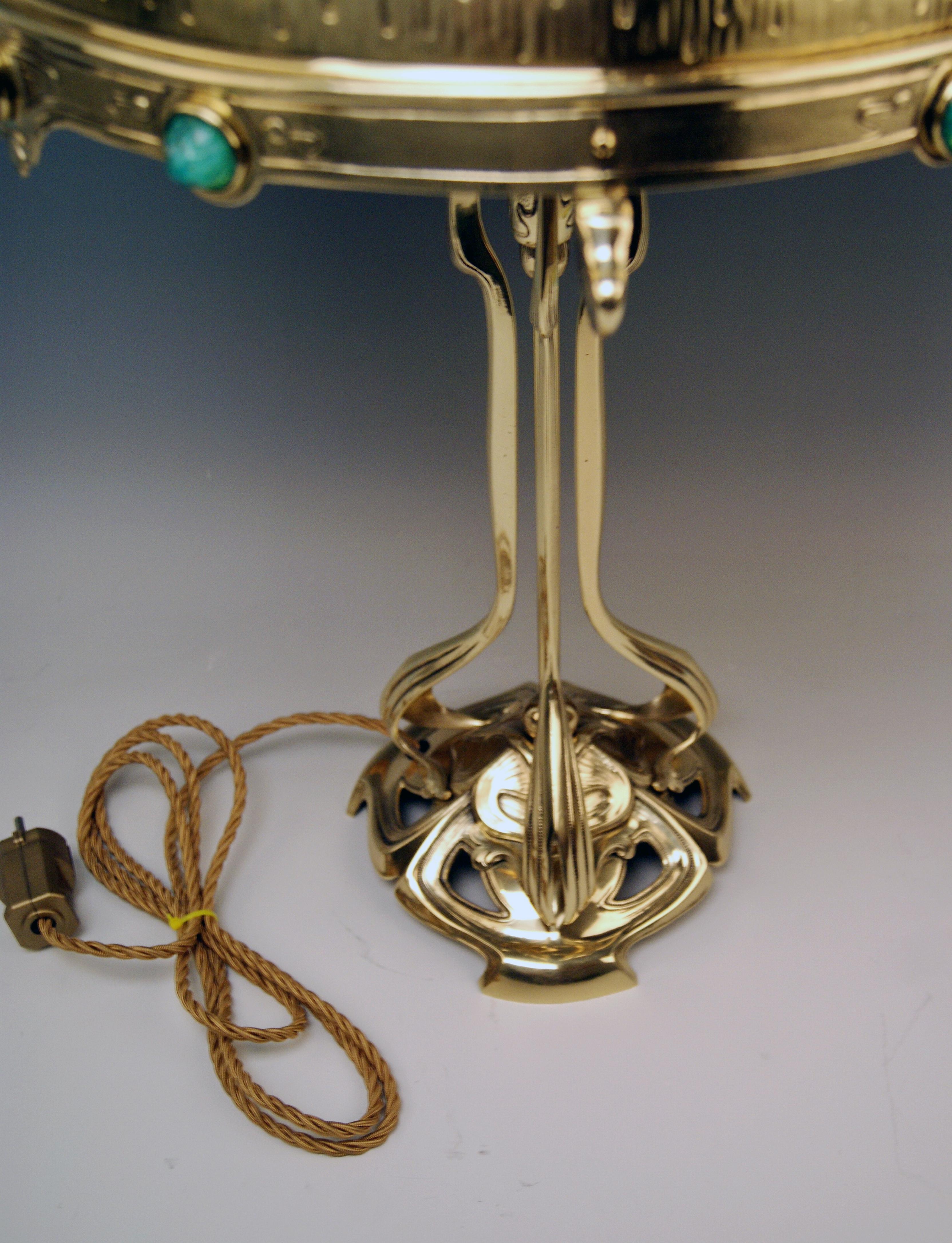 Art Nouveau Table Lamp Brass Multicolored Glass Stones Vienna, circa 1905-1910 5