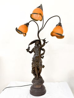 Art Nouveau Table Lamp by L. Raphael with Cameo Shades, 20th Century