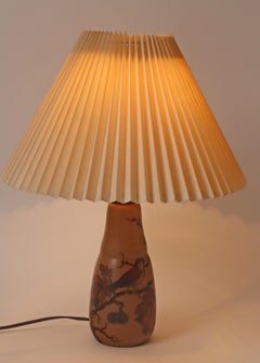 Art Nouveau Table Lamp Ceramic Hand Painted Bird and Chestnuts by L. Hjorth