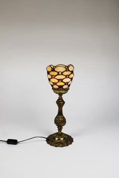 Art Nouveau Table Lamp Glass Bronze Jugendstil Handcraft Tiffany Style 1950's