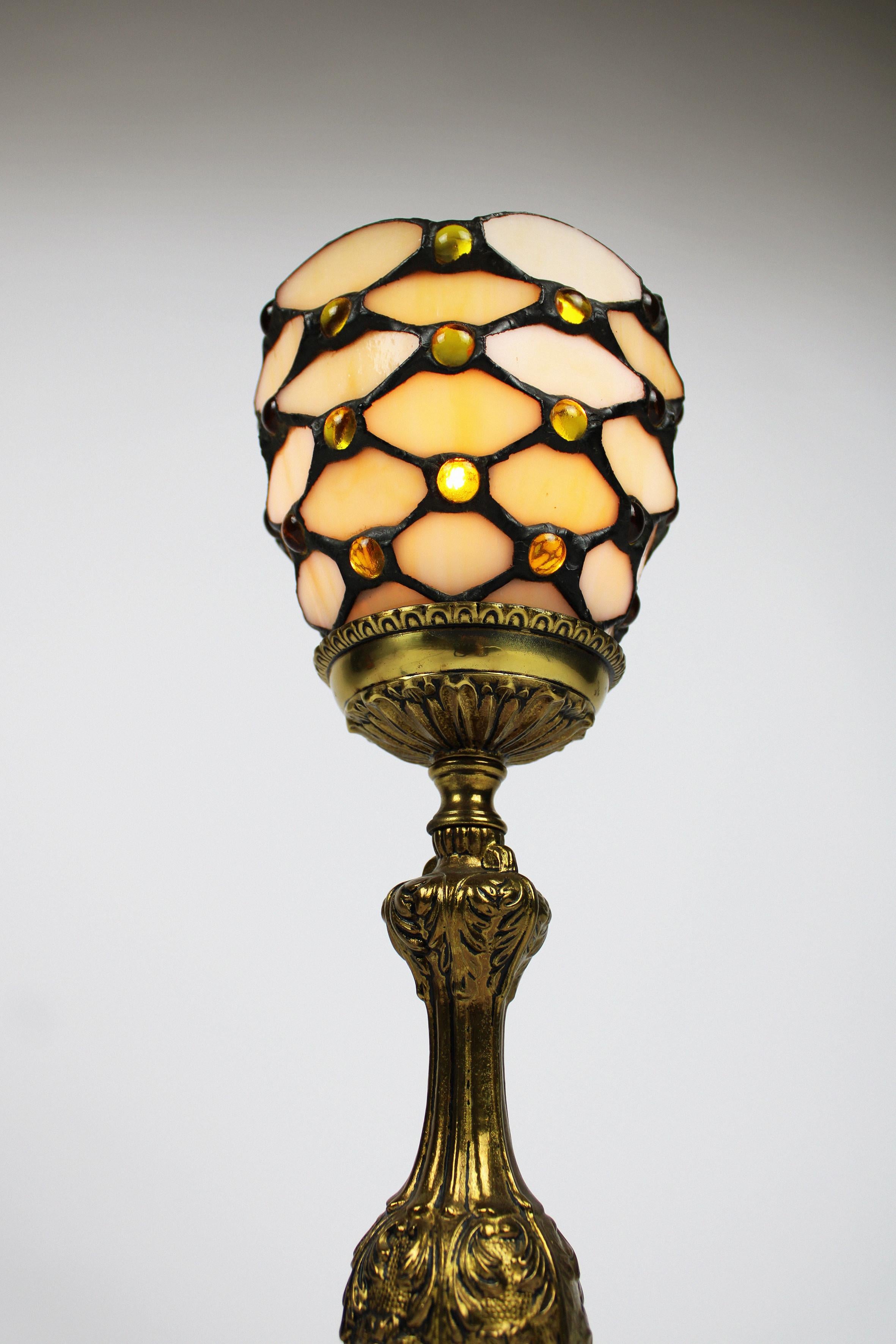 Art Nouveau Table Lamp Glass Bronze Jugendstil Handcraft Tiffany Style 1950's 1