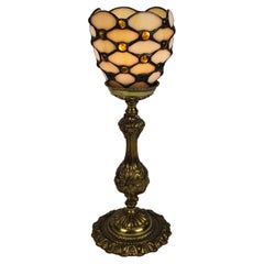 Antique Art Nouveau Table Lamp Glass Bronze Jugendstil Handcraft Tiffany Style 1950's