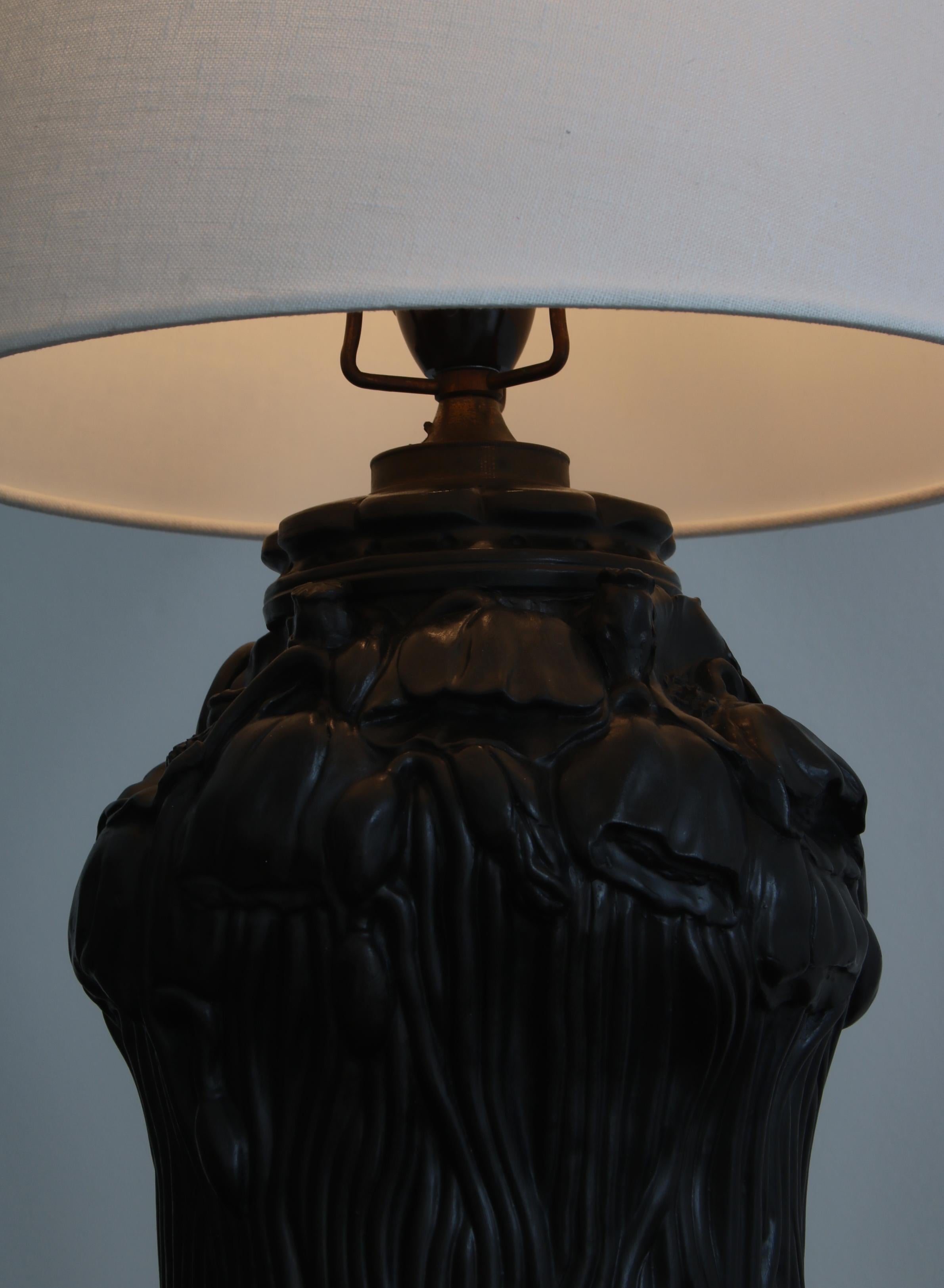 Art Nouveau Table Lamp, Poppy Decor, Black Terracotta, 