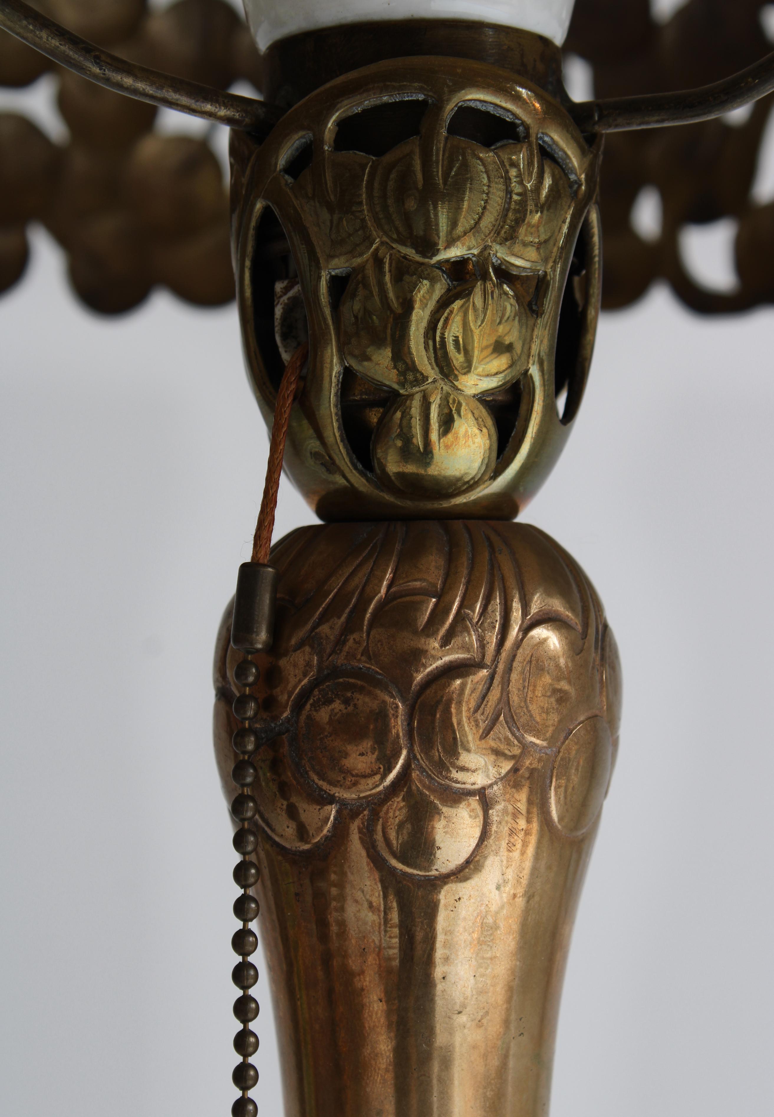 Art Nouveau Table Lamp in Brass with Floral Motifs, Mogens Ballin, 1919, Denmark 4