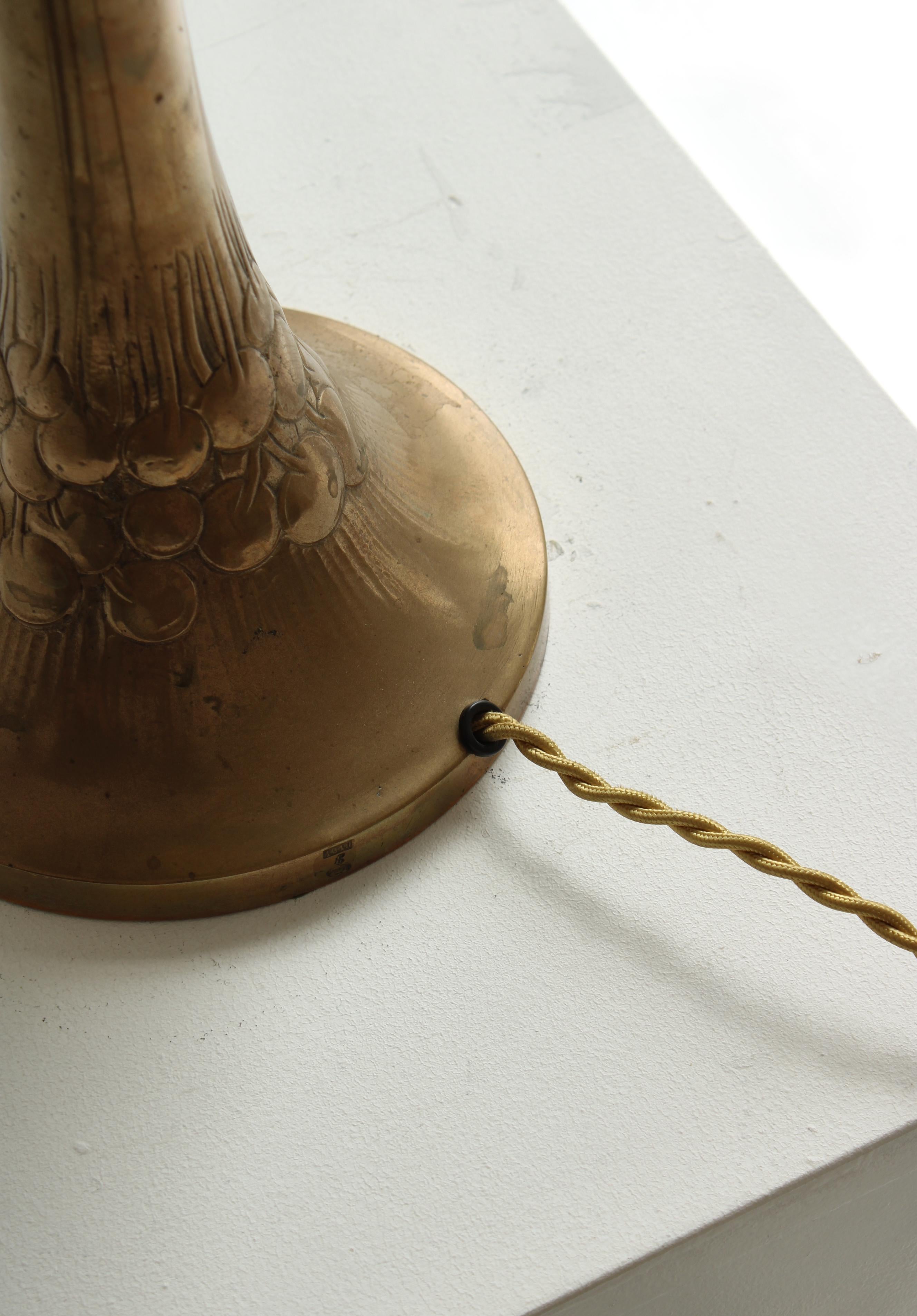 Art Nouveau Table Lamp in Brass with Floral Motifs, Mogens Ballin, 1919, Denmark 9