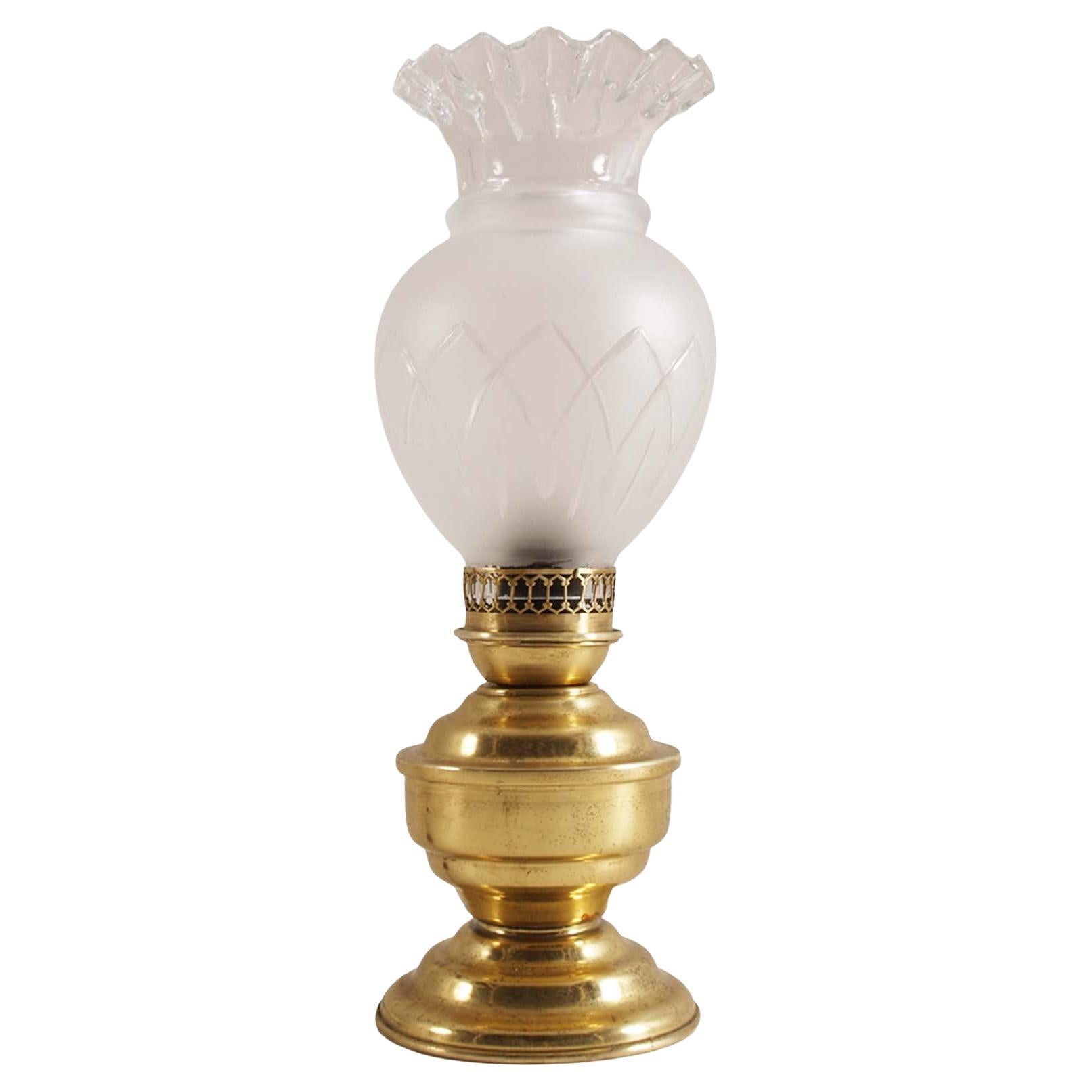 Art Nouveau Table Lamp in Gilded Brass Lampshade Murano-glass Handle Engraved
