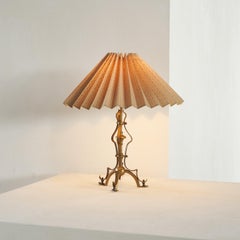 Art Nouveau Table Lamp in Patinated Brass with Plissé Shade