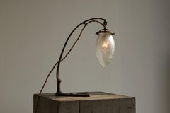 Art Nouveau Table Lamp in Sand Cast Brass and Etched Glass 1920s