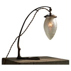 Art Nouveau Table Lamp in Sand Cast Brass and Etched Glass 1920s