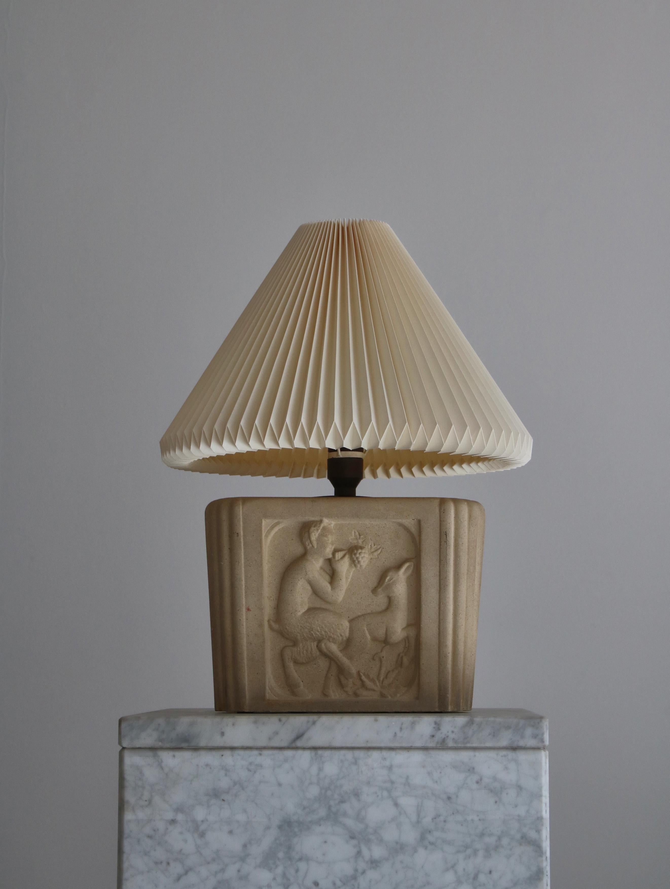 Jugendstil-Tischlampe aus Sandstein von „Illums Bolighus“, Kopenhagen, 1930er Jahre im Angebot 4