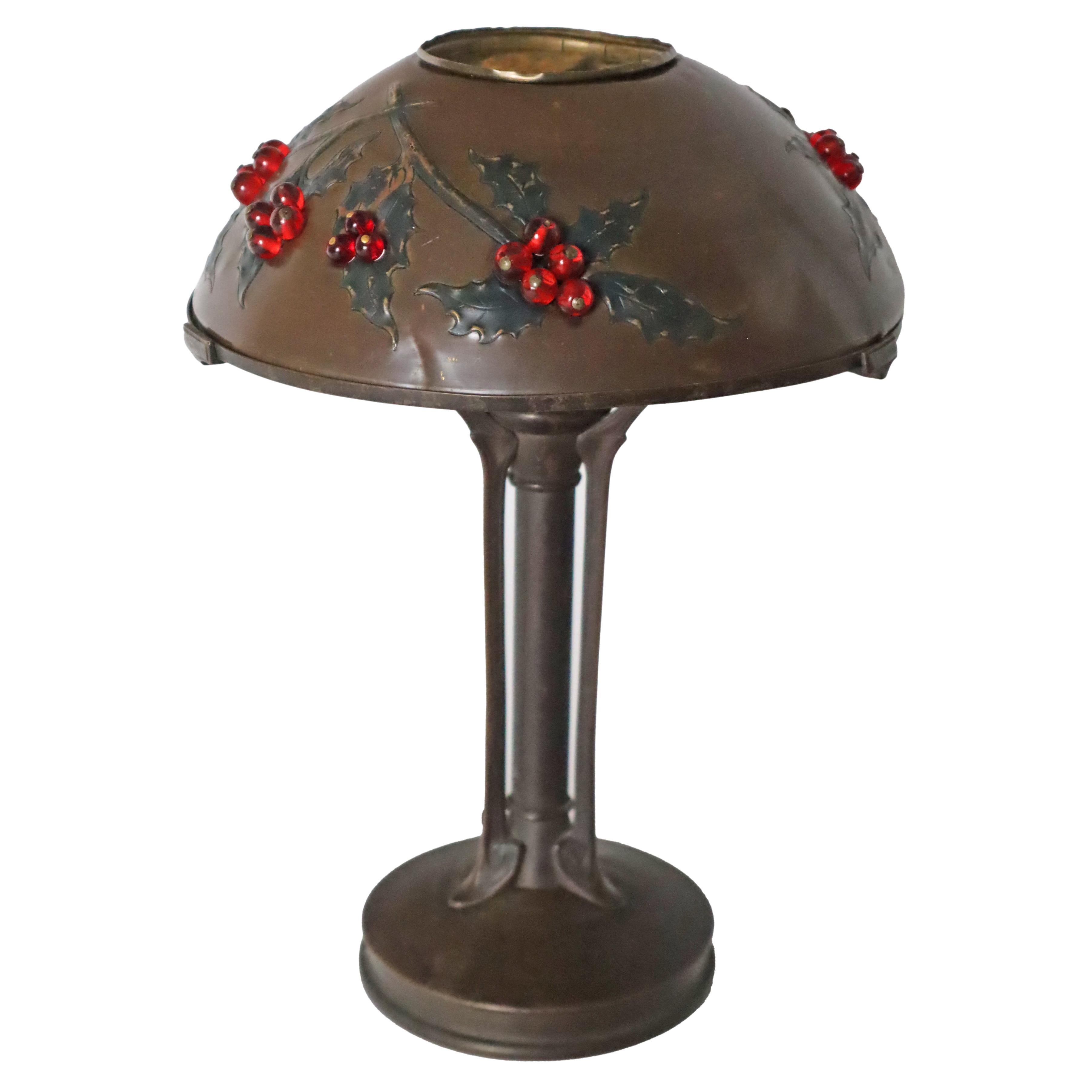 Art Nouveau Table Lamp in the Shape of a Mushroom  with Holly Plant