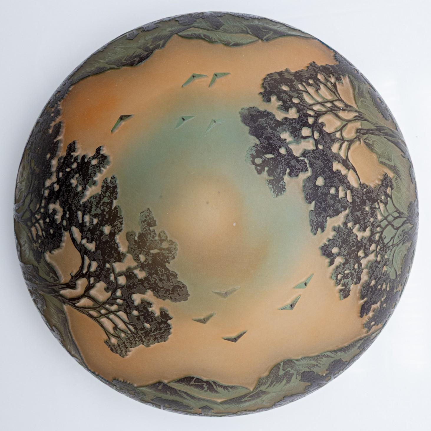 Fait main Lampe de table Art Nouveau La Rochere Verre soufflé bleu jaune marron, France en vente