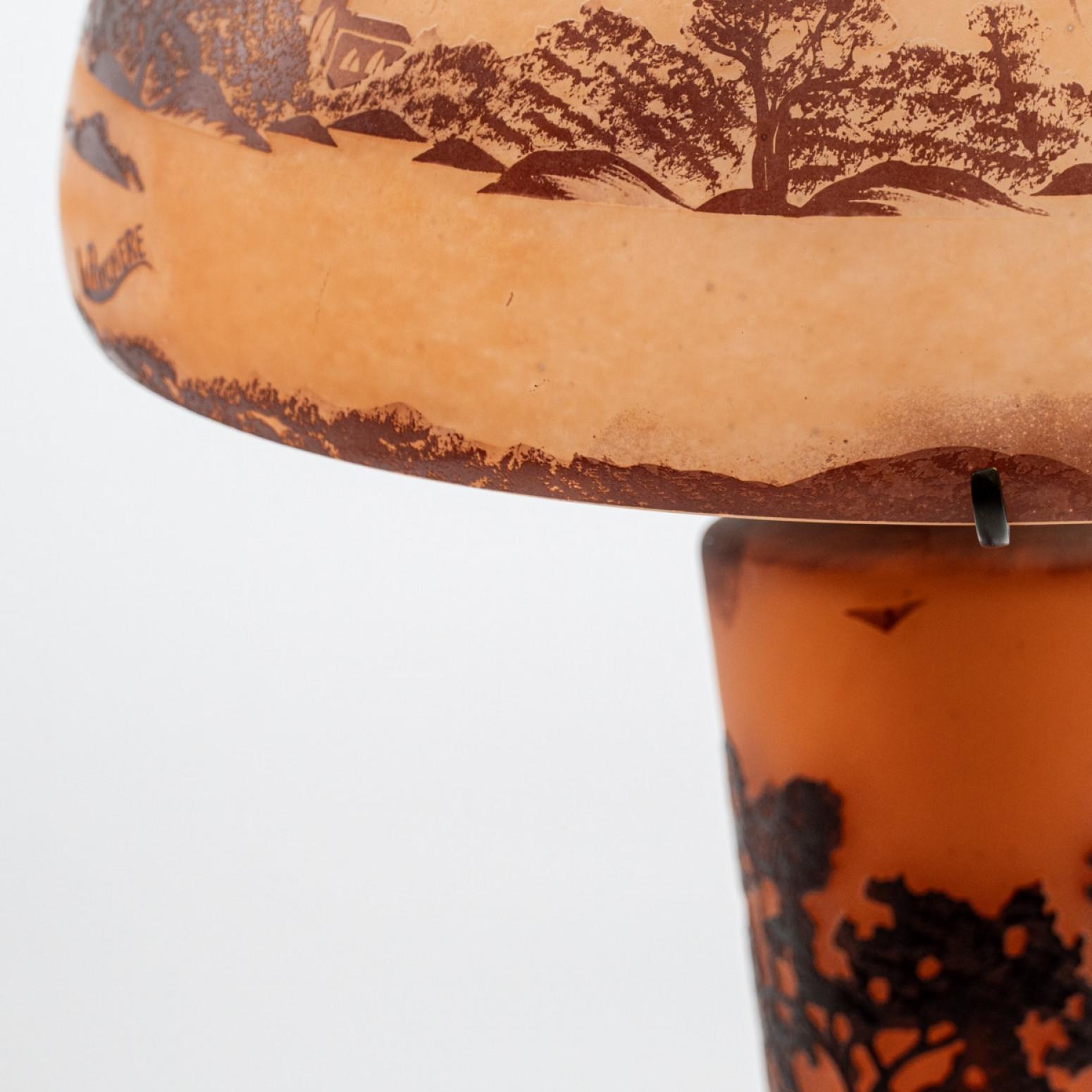 Lampe de table Art Nouveau La Rochere Verre soufflé à la main orange et brun, France en vente 3