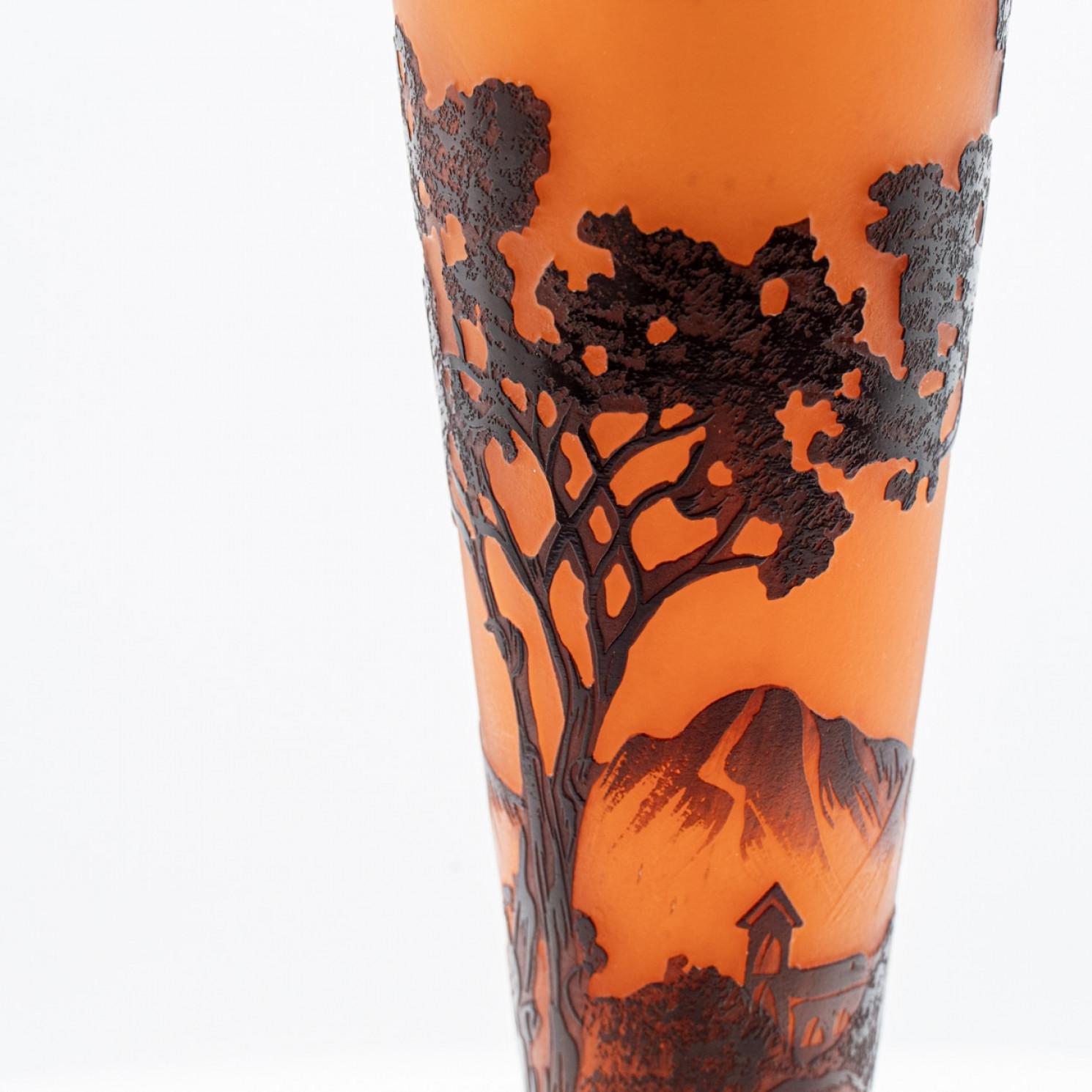 Lampe de table Art Nouveau La Rochere Verre soufflé à la main orange et brun, France en vente 4