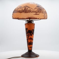 Art Nouveau Table Lamp La Rochere Handblown Orange Brown Glass, France