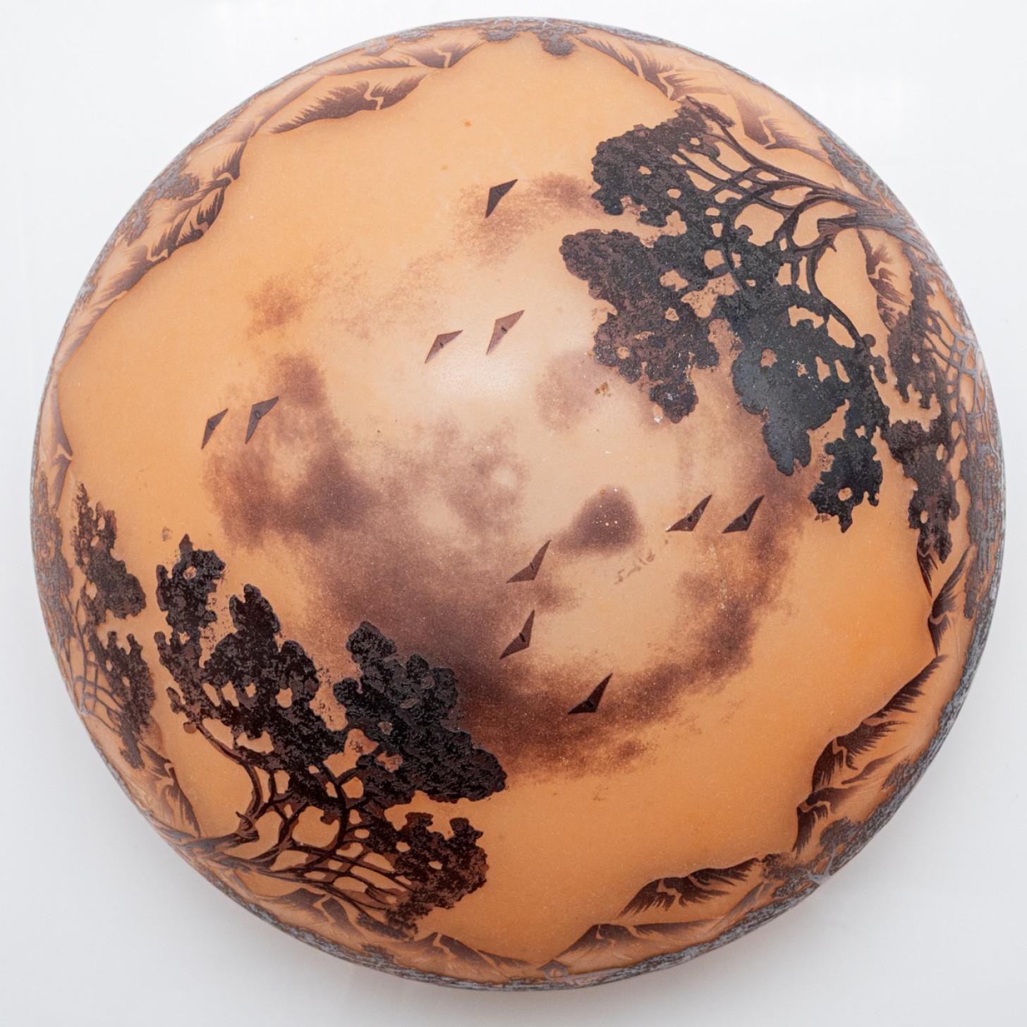 Fait main Lampe de table Art Nouveau La Rochere Verre soufflé à la main orange et brun, France en vente