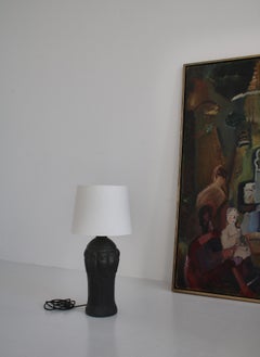 Art Nouveau Table Lamp Owl Motif in Black Terracotta by "L. Hjort" Denmark, 1916