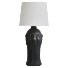 Art Nouveau Table Lamp Owl Motif in Black Terracotta by "L. Hjort" Denmark, 1916