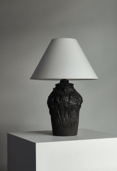 Art Nouveau Table Lamp, Poppy Decor, Black Terracotta, "L. Hjort" Denmark, 1920