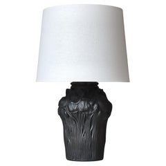 Antique Art Nouveau Table Lamp, Poppy Decor, Black Terracotta, "L. Hjort" Denmark, 1920
