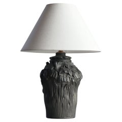 Art Nouveau Table Lamp, Poppy Decor, Black Terracotta, "L. Hjort" Denmark, 1920