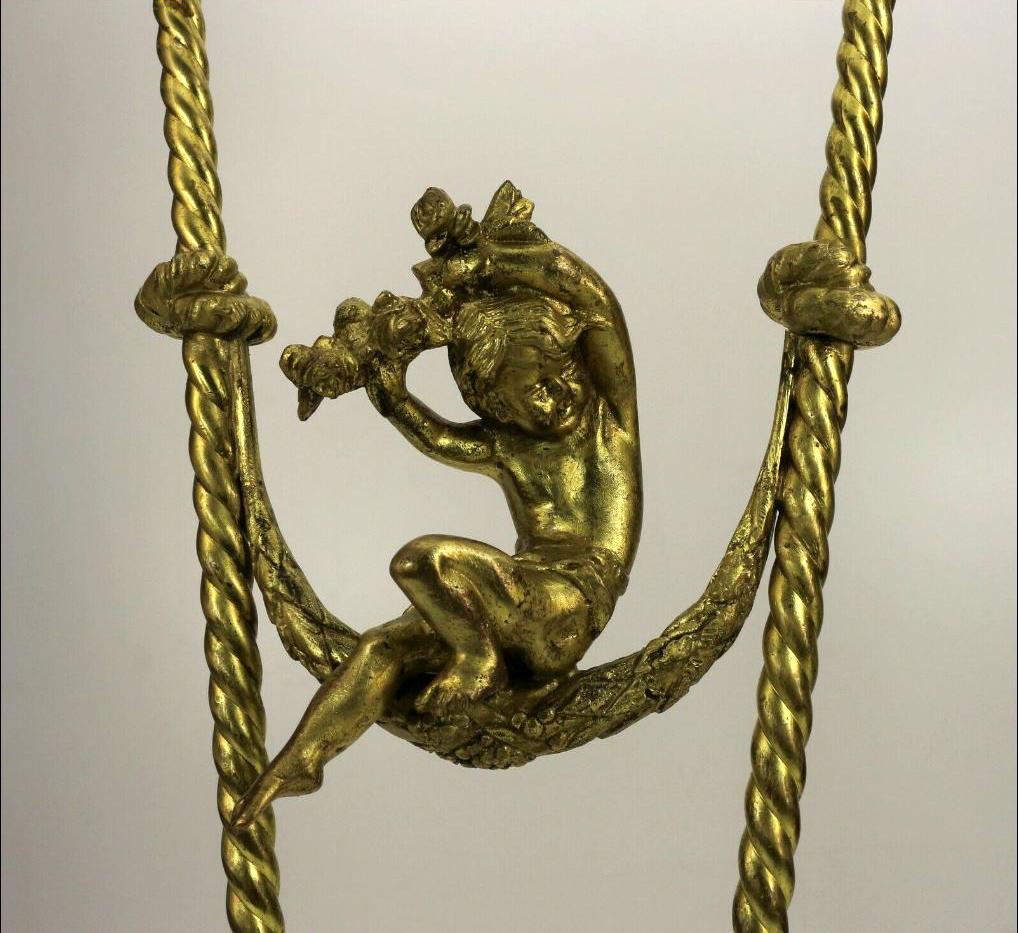 English Art Nouveau Table Lamp Putto on Swing, 1920 For Sale