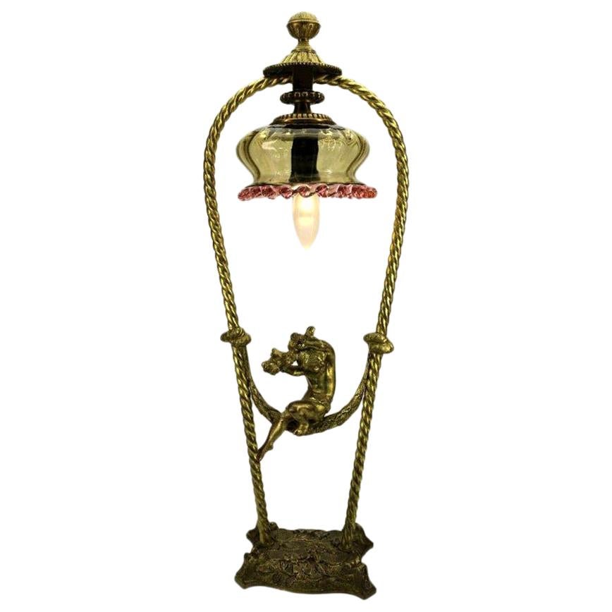 Art Nouveau Table Lamp Putto on Swing, 1920