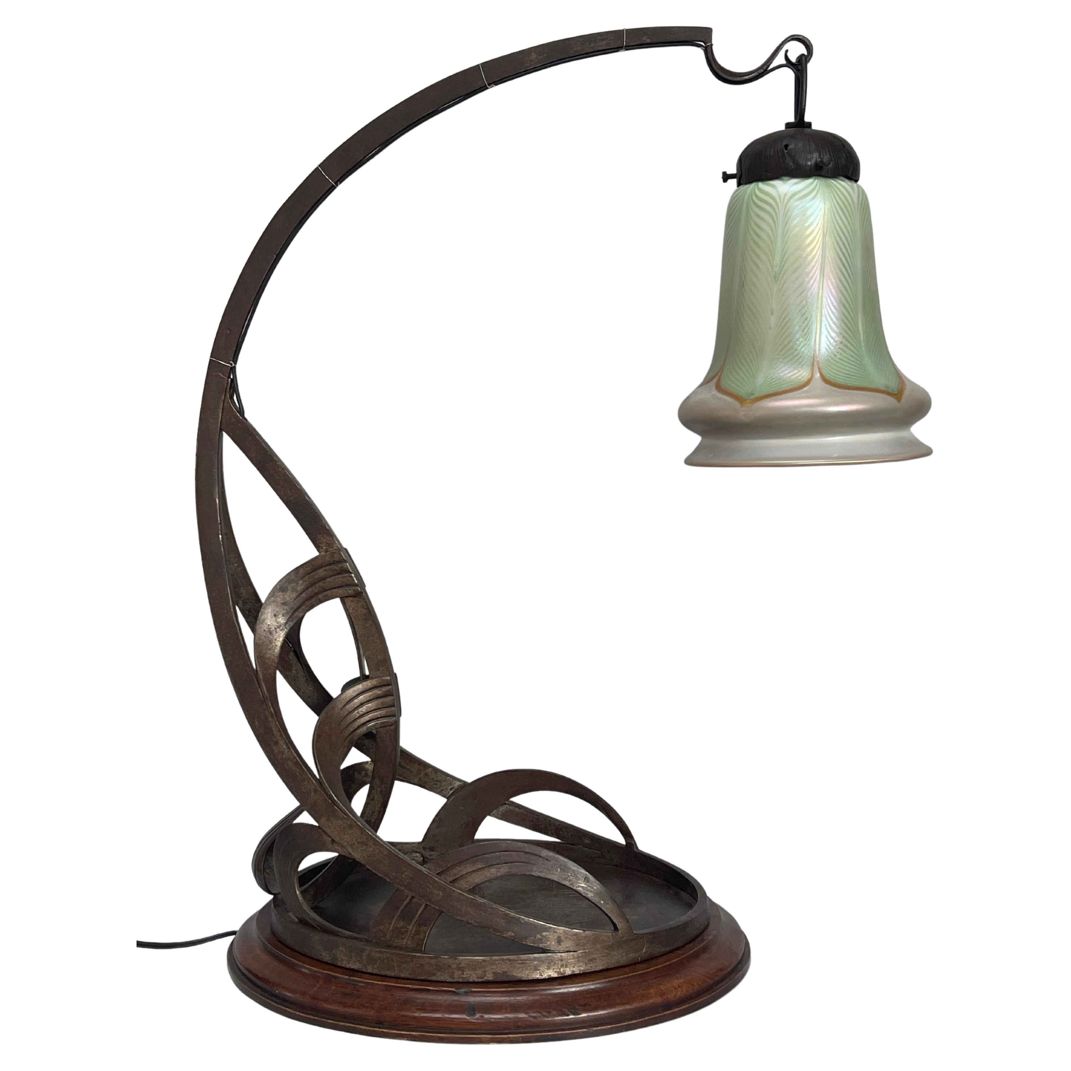 haag Moderator evenwicht Art Nouveau Table Lamp signed Quezal For Sale at 1stDibs