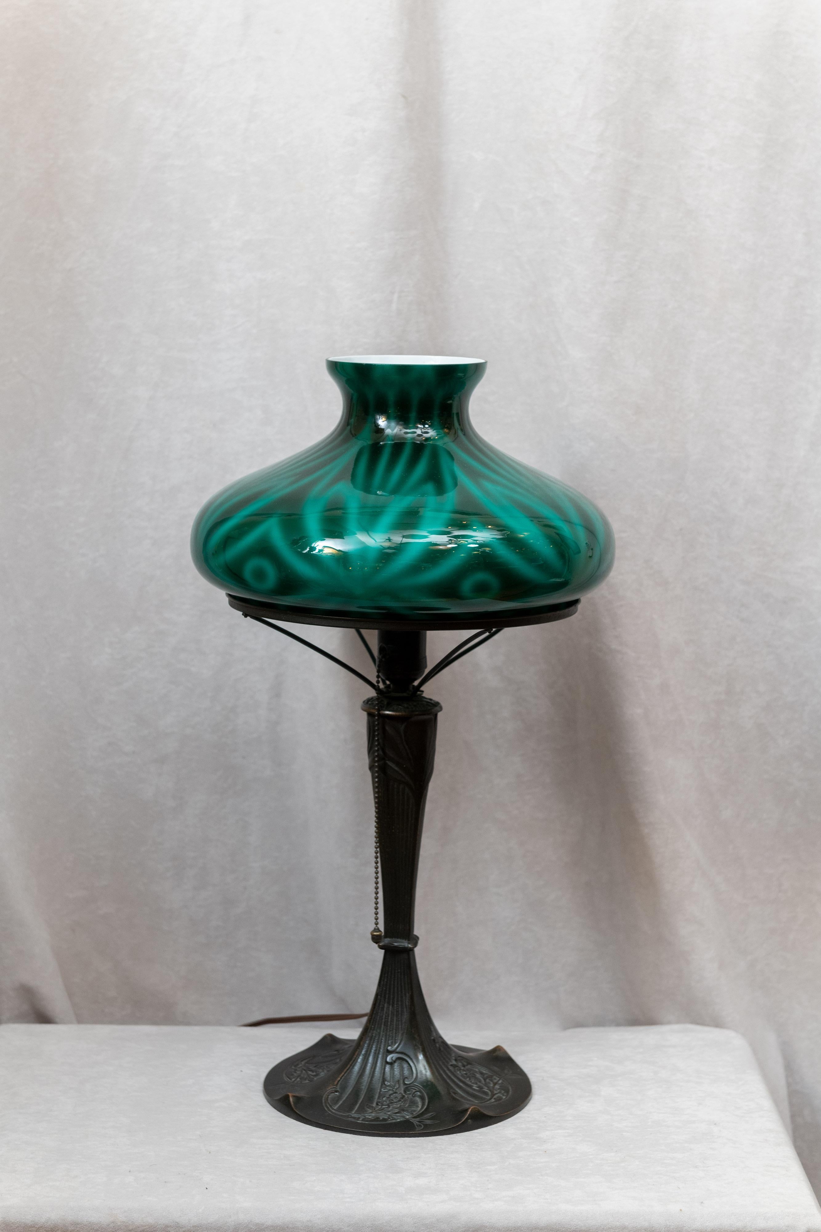 American Art Nouveau Table Lamp with Spider Shade by Emeralite