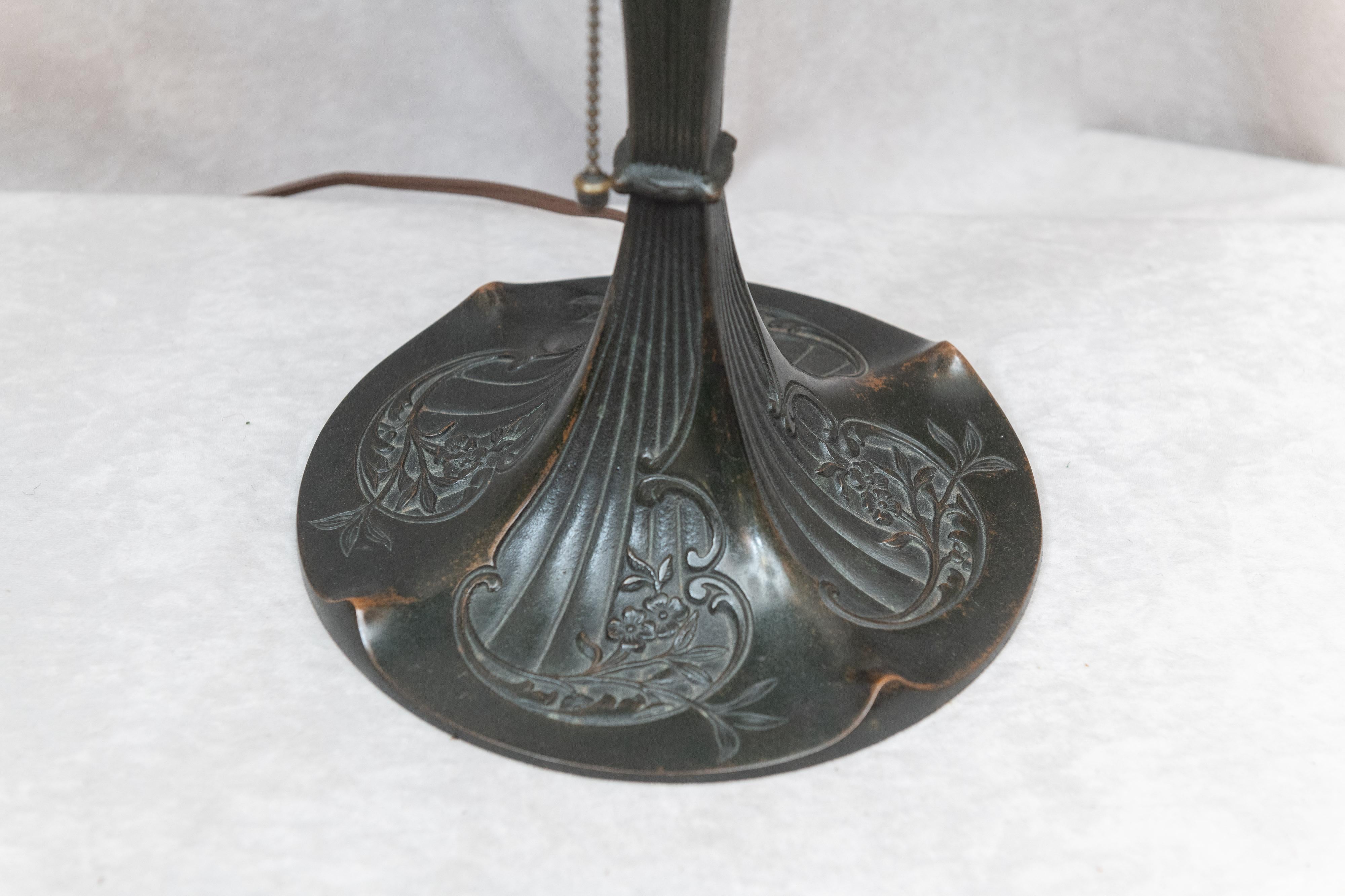 Hand-Crafted Art Nouveau Table Lamp with Spider Shade by Emeralite