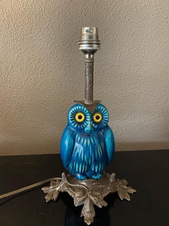 Art Nouveau Table Lamp with a Base of an Indigo Colored Owl