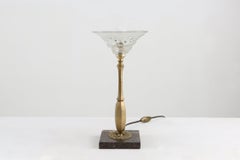 Art Nouveau Table Lamp with brass and marble base and glass shade, 1920s