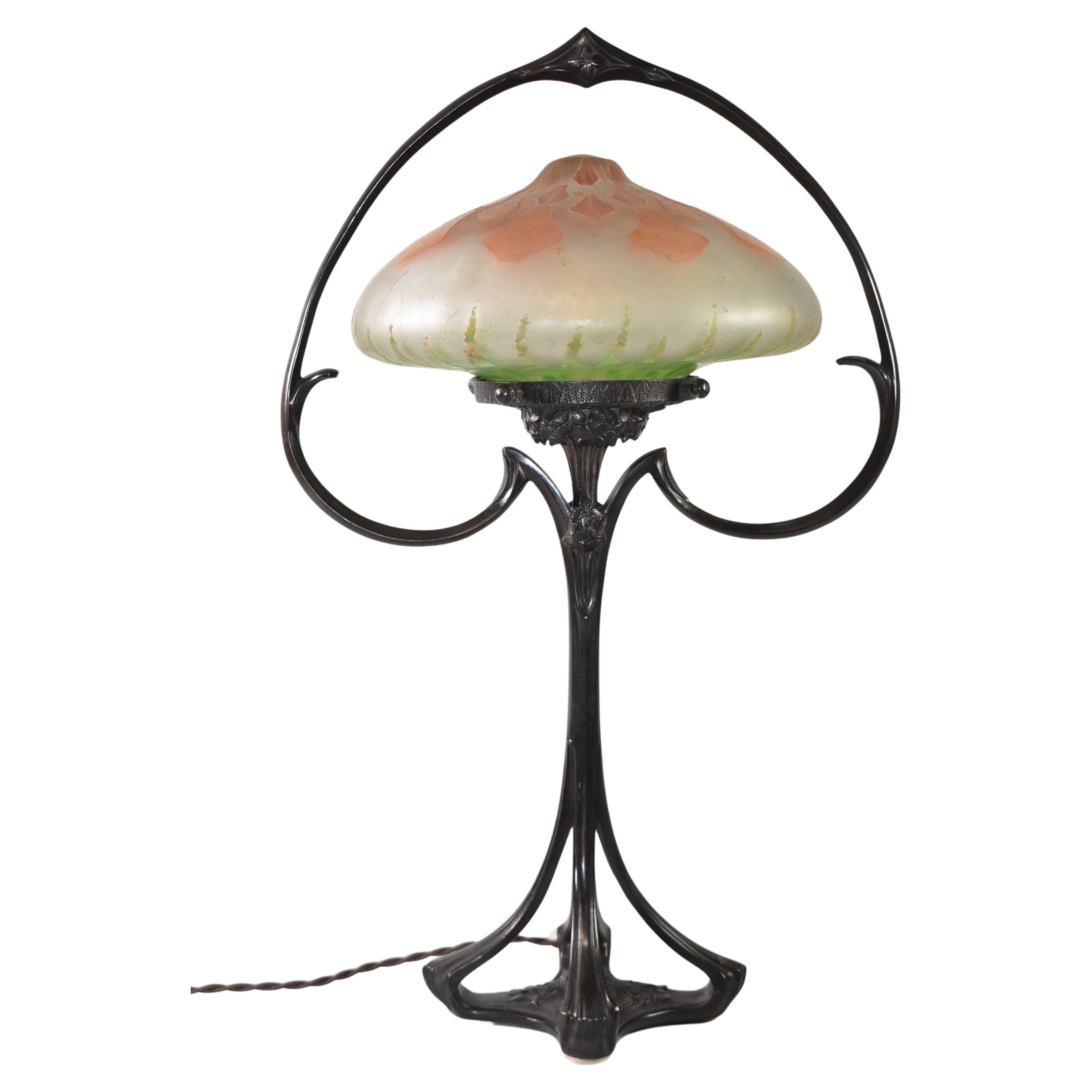 Art Nouveau Table Lamp with Daum Nancy Shade, Circa 1900 France For Sale