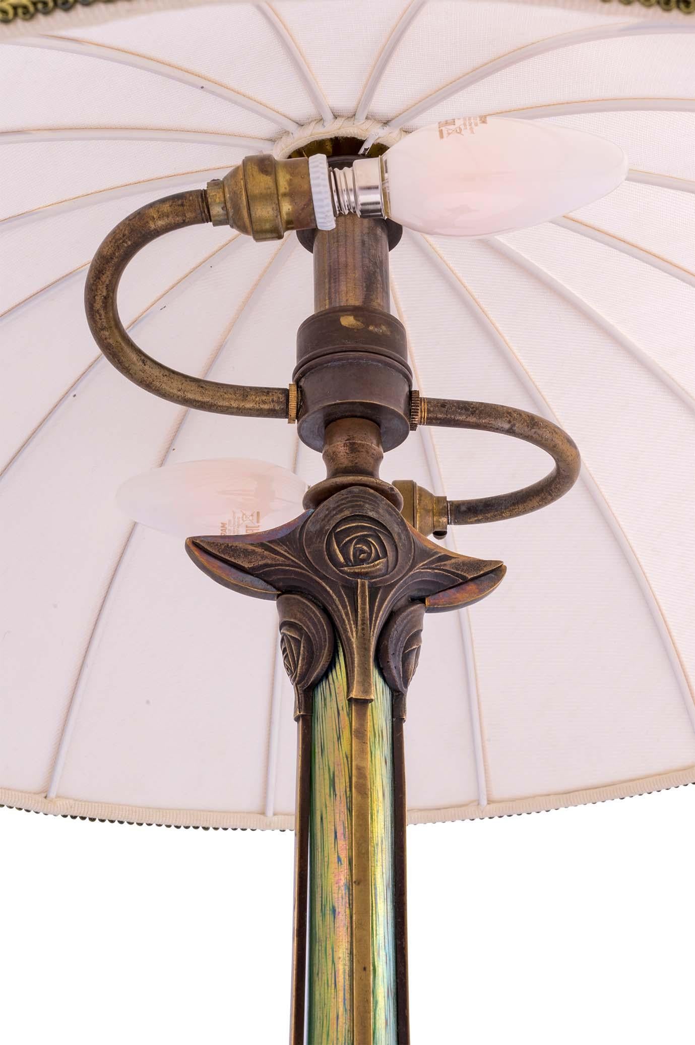 Austrian Art Nouveau Table Lamp with Loetz Glass Inlays Bronze Glasgow Rose Functional