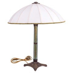 Art Nouveau Table Lamp with Loetz Glass Inlays Bronze Glasgow Rose Functional