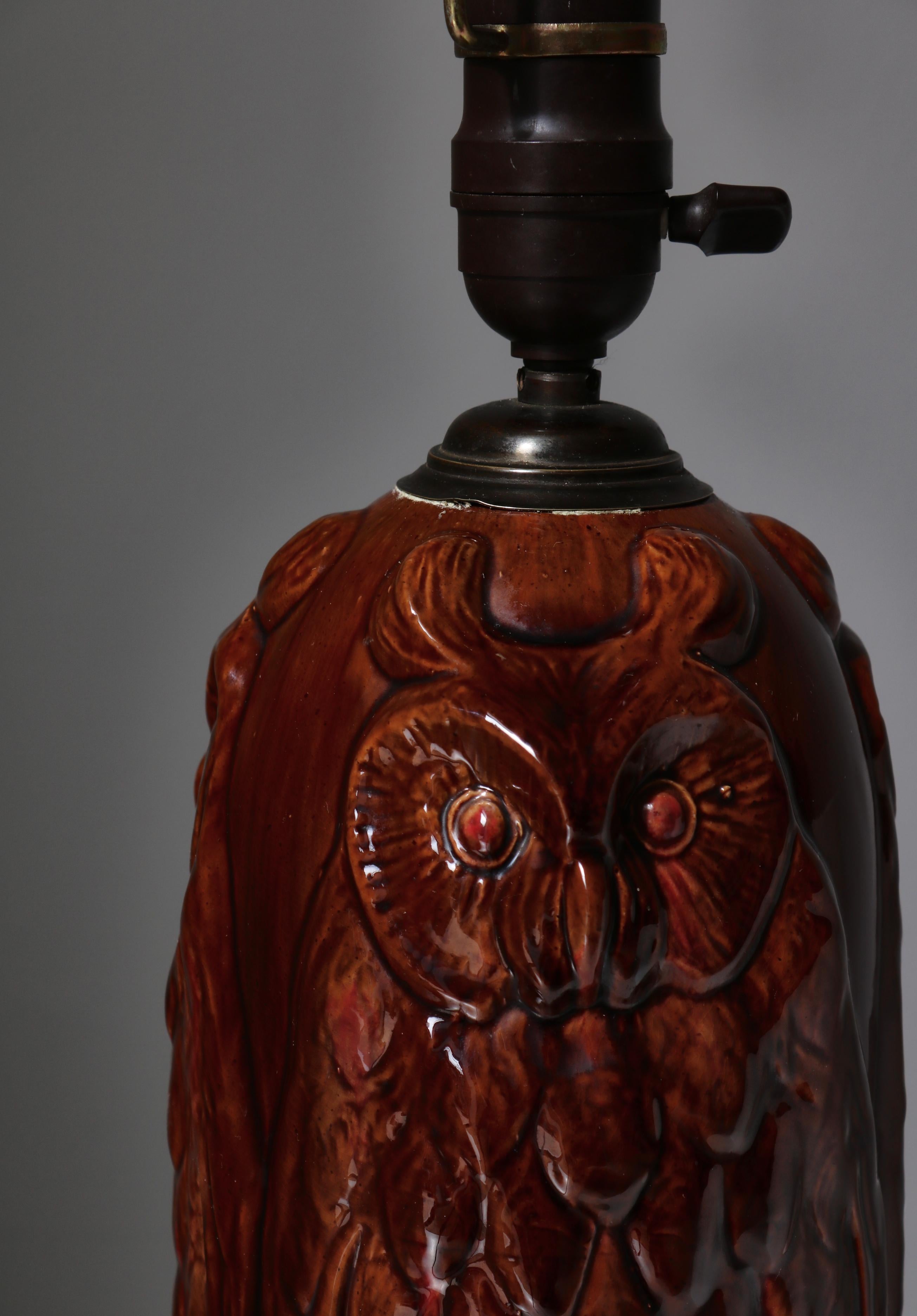 Art Nouveau Table Lamp with Owl Decor, Michael Andersen & Sons, Denmark, 1920s For Sale 5